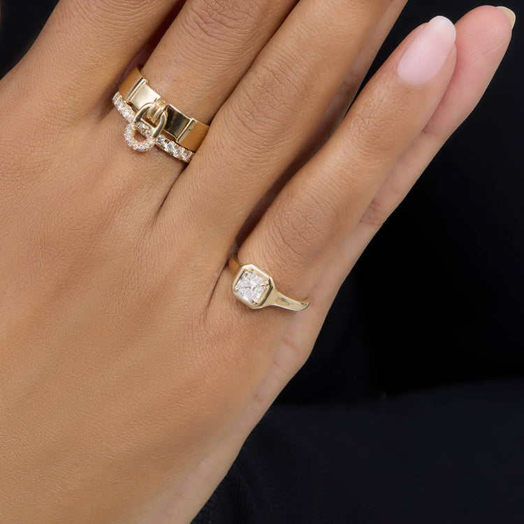 Image of 14K Yellow Gold LAB-Created Asscher Icon Pinky Ring with Stone and Strand Rings