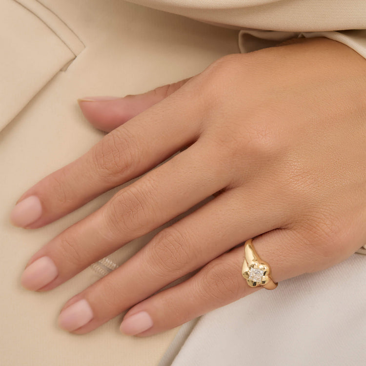 Stone and Strand 14K Yellow Gold Lab-Created Baez Pinky Ring Onbody Image