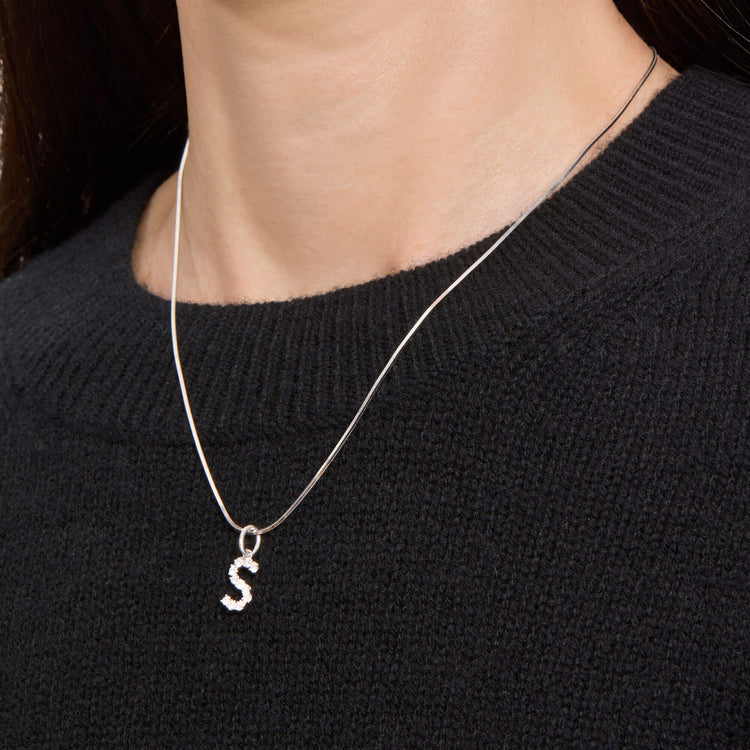 Image of Sterling Silver Lab-Created Diamond Bold Sparkle Initial Necklace on Models Neck