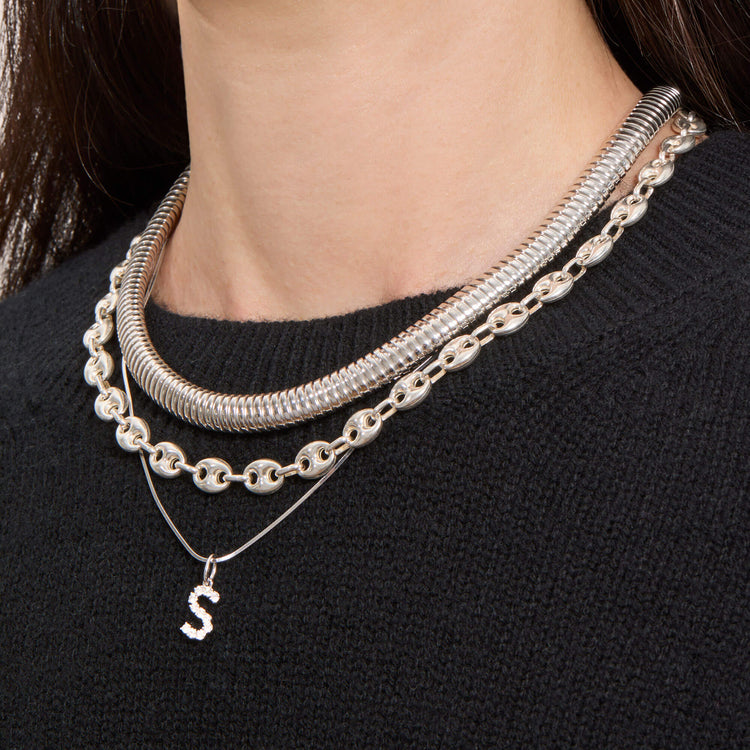 Image of Sterling Silver Lab-Created Diamond Bold Sparkle Initial Necklace with Stone and Strand Necklaces
