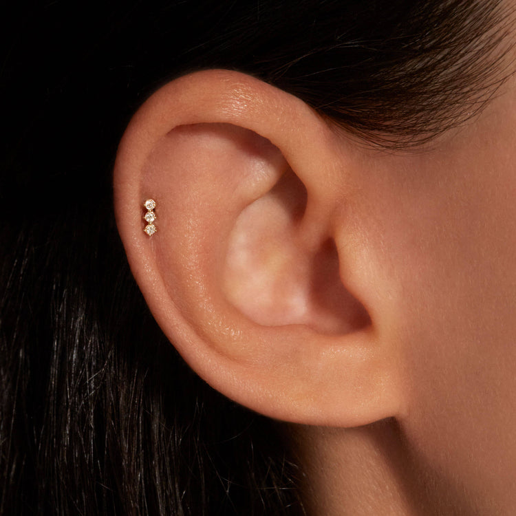 Image of 14K Yellow Gold Lab-Created Bright Lights Diamond Push Pin Flat Back on Models Ear