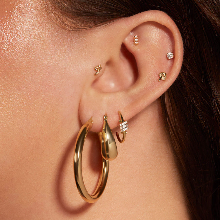 Image of 14K Yellow Gold Lab-Created Bright Lights Diamond Push Pin Flat Back with Stone and Strand Earrings