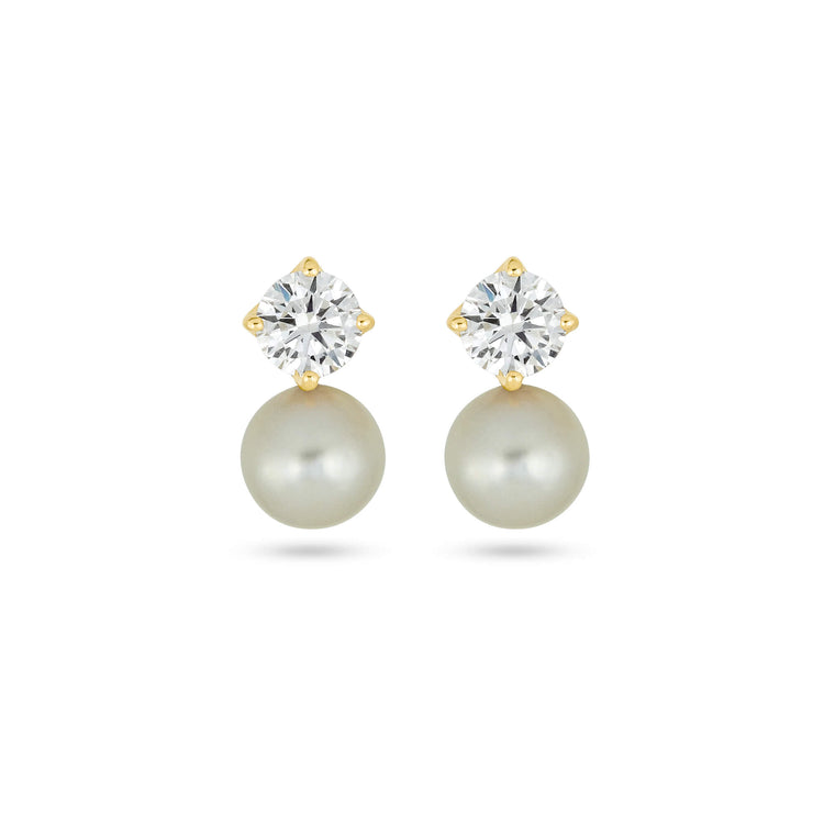 Stone and Strand 14K Yellow Gold LAB-Created Buddy Stud Pearl Earrings Front Image