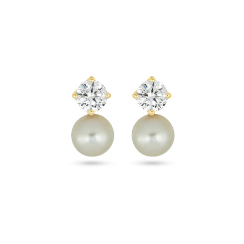 Stone and Strand 14K Yellow Gold LAB-Created Buddy Stud Pearl Earrings Front Image