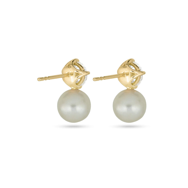 Stone and Strand 14K Yellow Gold LAB-Created Buddy Stud Pearl Earrings Rear Image
