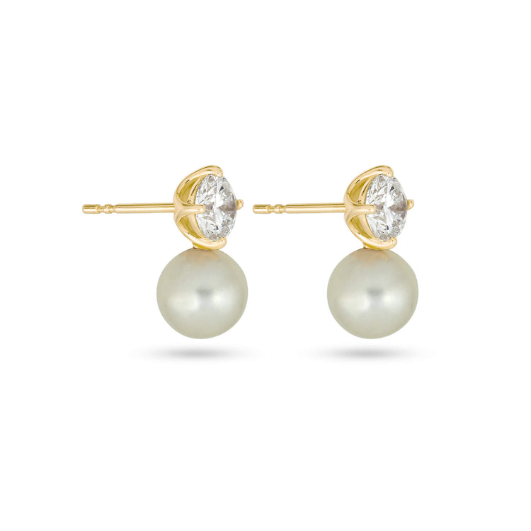 Stone and Strand 14K Yellow Gold LAB-Created Buddy Stud Pearl Earrings Side Image