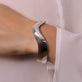 Image of Sterling Silver LAB-Created Contour Knife Edge Stacking Bangle on Models Arm