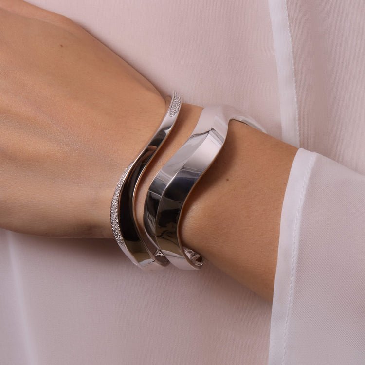 Image of Sterling Silver LAB-Created Contour Knife Edge Stacking Bangle with Stone and Strand Bracelets
