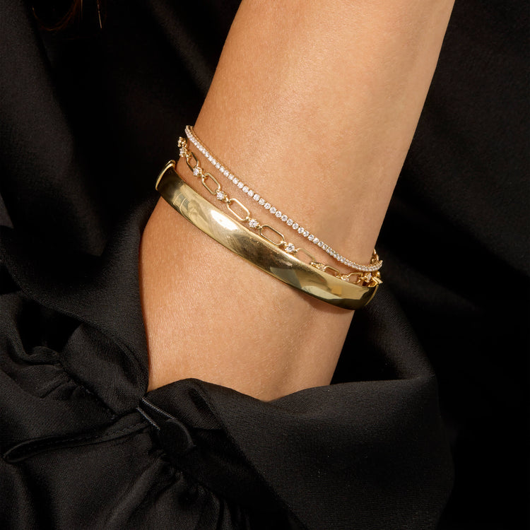 Image of 14K Yellow Gold LAB-Created Dainty Diamond Tennis Bracelet with Stone and Strand Bracelets