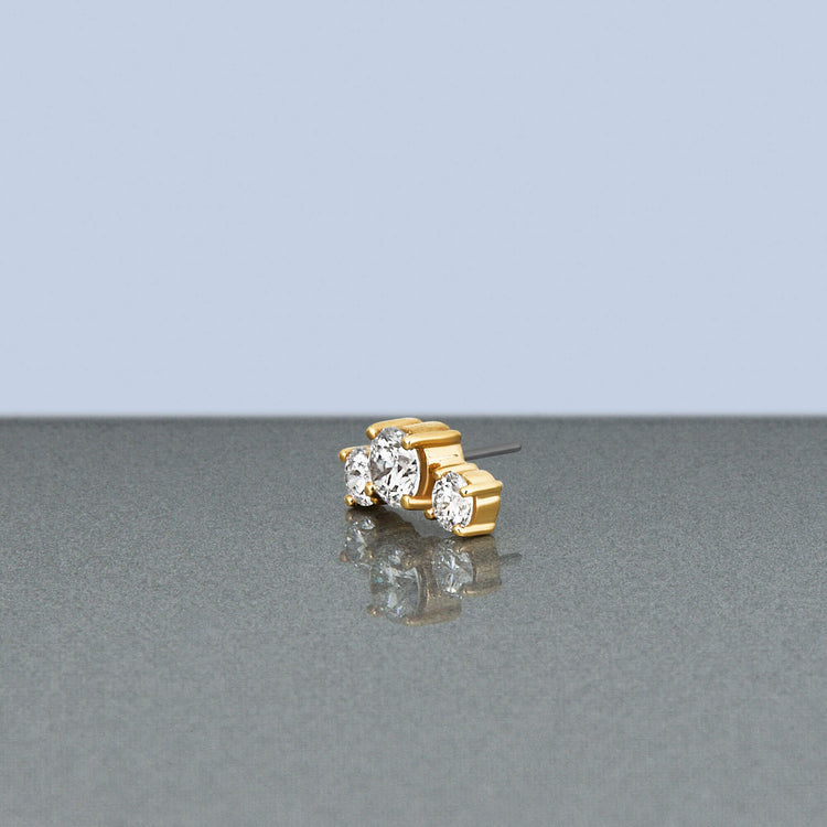 Stone and Strand 14K Yellow Gold LAB Three Diamond Piercing Earring Editorial Image
