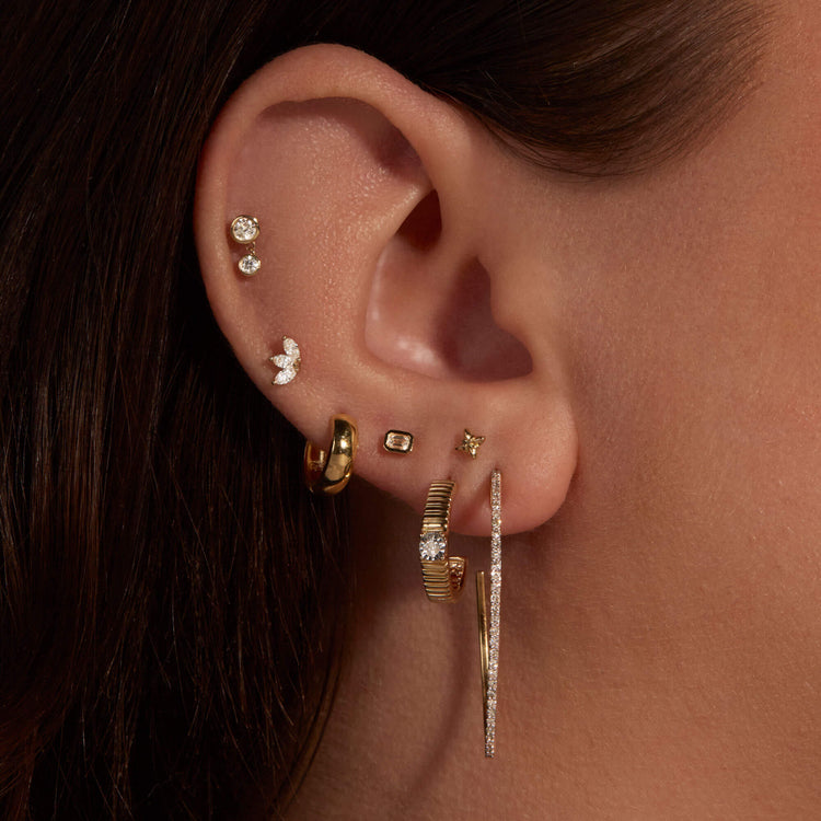 Image of 14K Yellow Gold Lab-Created Diamond Array Push Pin Flat Back with Stone and Strand Earrings
