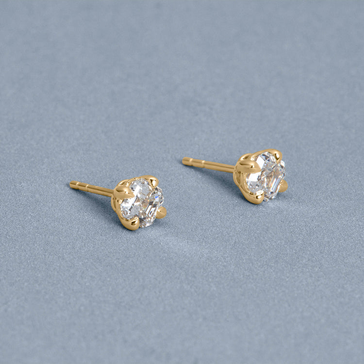 Stone and Strand 14K Yellow Gold LAB-Created Diamond Asscher Stud Earrings Editorial Image
