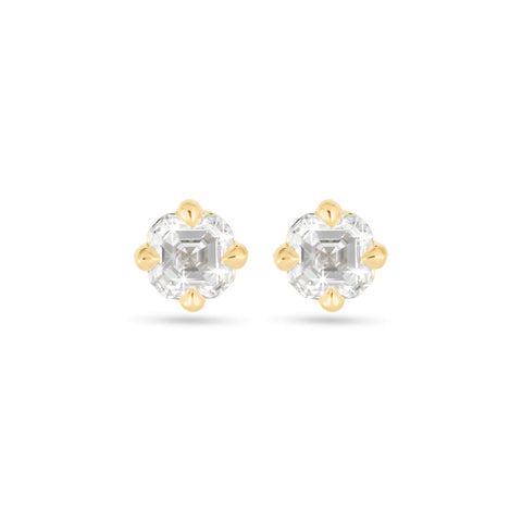 Stone and Strand 14K Yellow Gold LAB-Created Diamond Asscher Stud Earrings Front Image