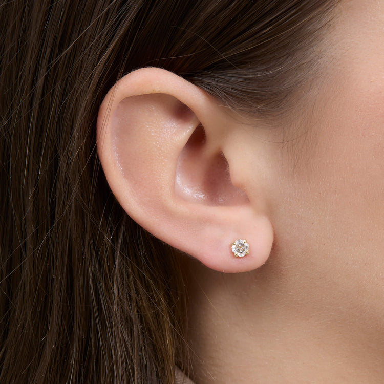 Image of 14K Yellow Gold LAB-Created Diamond Asscher Stud Earrings on Models Ear
