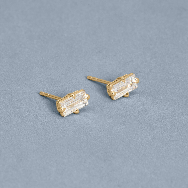 Stone and Strand 14K Yellow Gold LAB-Created Diamond Baguette Stud Earrings Editorial Image