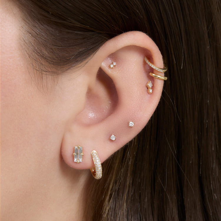 Image of 14K Yellow Gold LAB-Created Diamond Baguette Stud Earrings with Stone and Strand Earrings