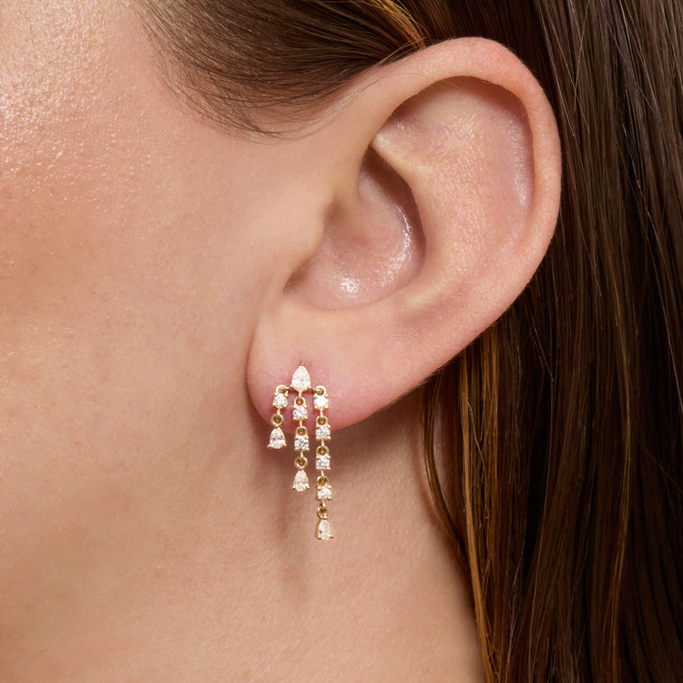 Image of 14K Yellow Gold Lab-Created Diamond Boulevard Earrings on Models Ear