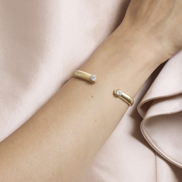 Image of 14K Yellow Gold Lab-Created Diamond Bowie Bracelet on Models Arm