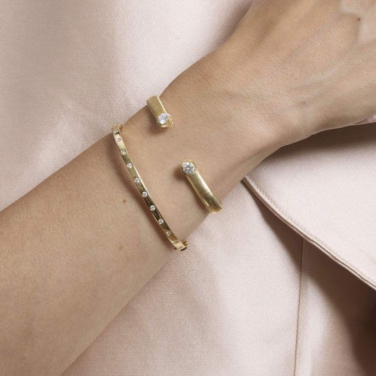 Image of 14K Yellow Gold Lab-Created Diamond Bowie Bracelet with Stone and Strand Bracelets