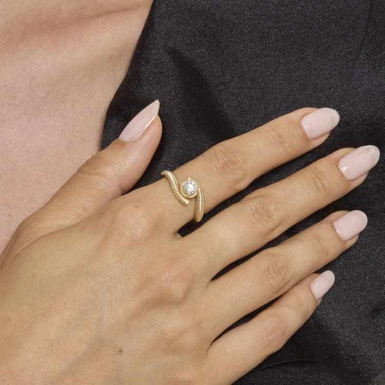 Image of 14K Yellow Gold Lab-Created Diamond Bowie Ring 5mm on Models Hand