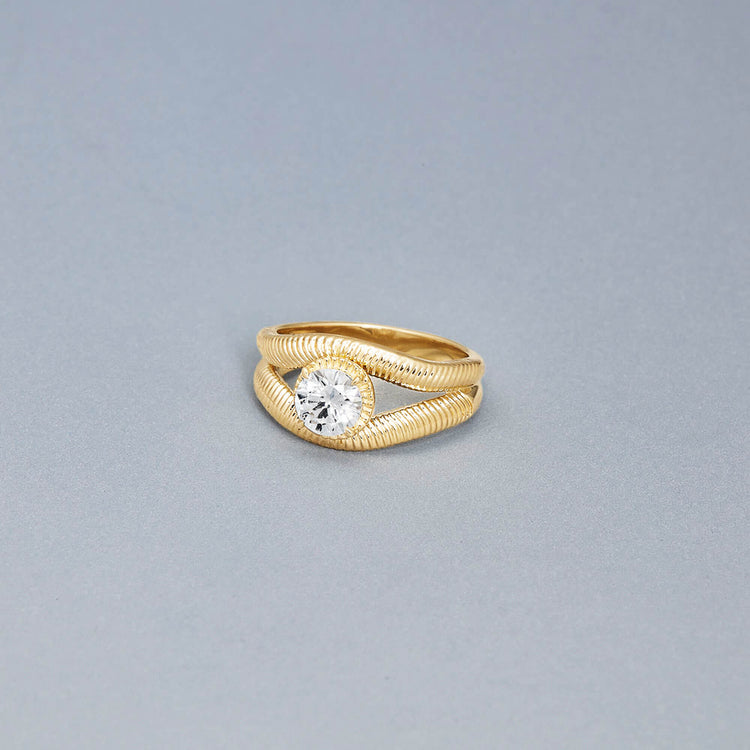 Stone and Strand 14K Yellow Gold Lab-Created Diamond Bowie Ring 6mm Editorial Image