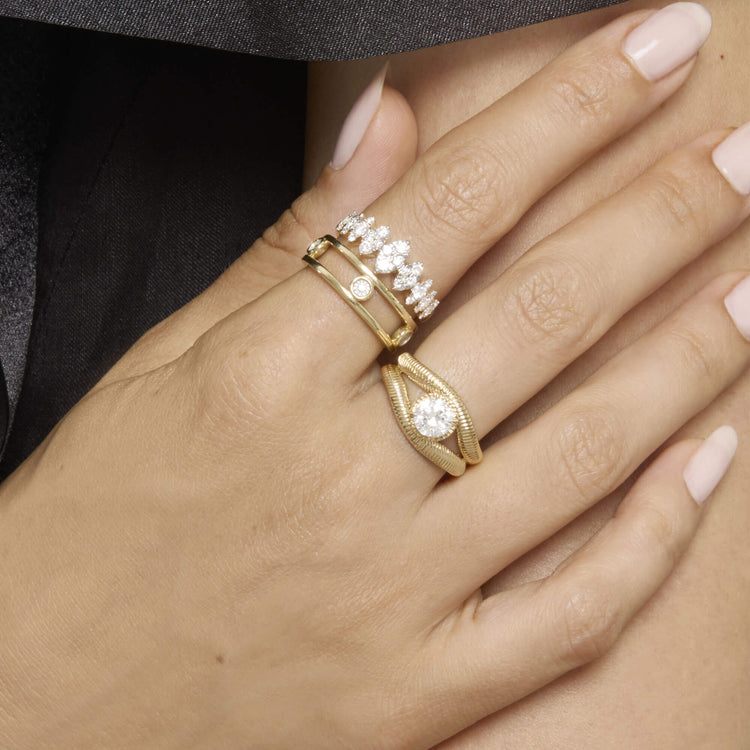 Image of 14K Yellow Gold Lab-Created Diamond Bowie Ring 6mm with Stone and Strand Rings