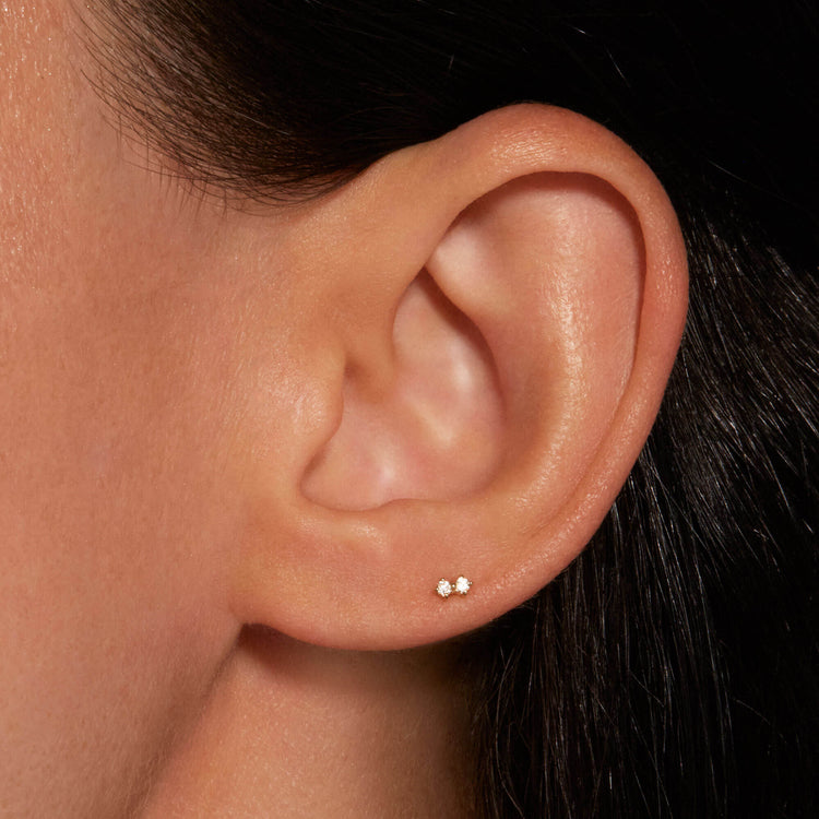 Image of 14K Yellow Gold Lab-Created Diamond Buddy Push Pin Flat Back on Models Ear