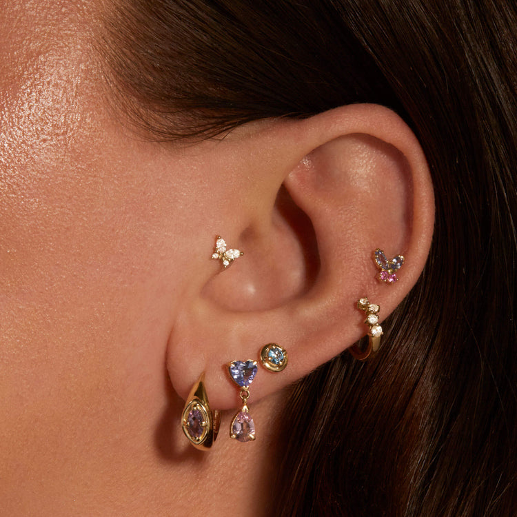 Image of 14K Yellow Gold Lab-Created Diamond Butterfly Push Pin Flat Back with Stone and Strand Earrings