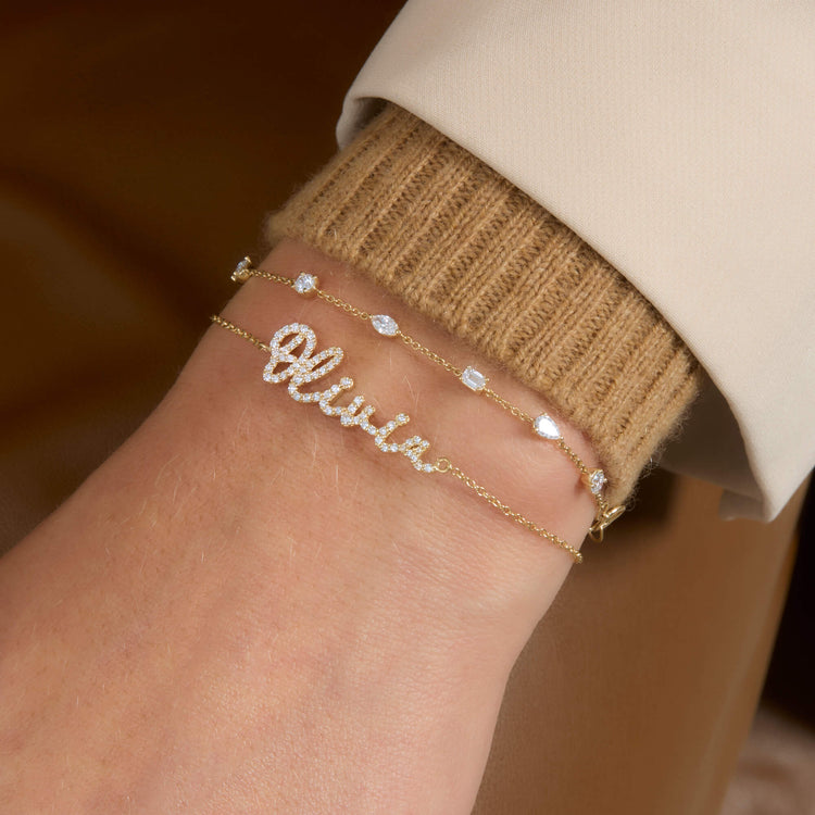 Image of 14K Yellow Gold LAB-Created Diamond Carnival Station Bracelet with Stone and Strand Bracelets