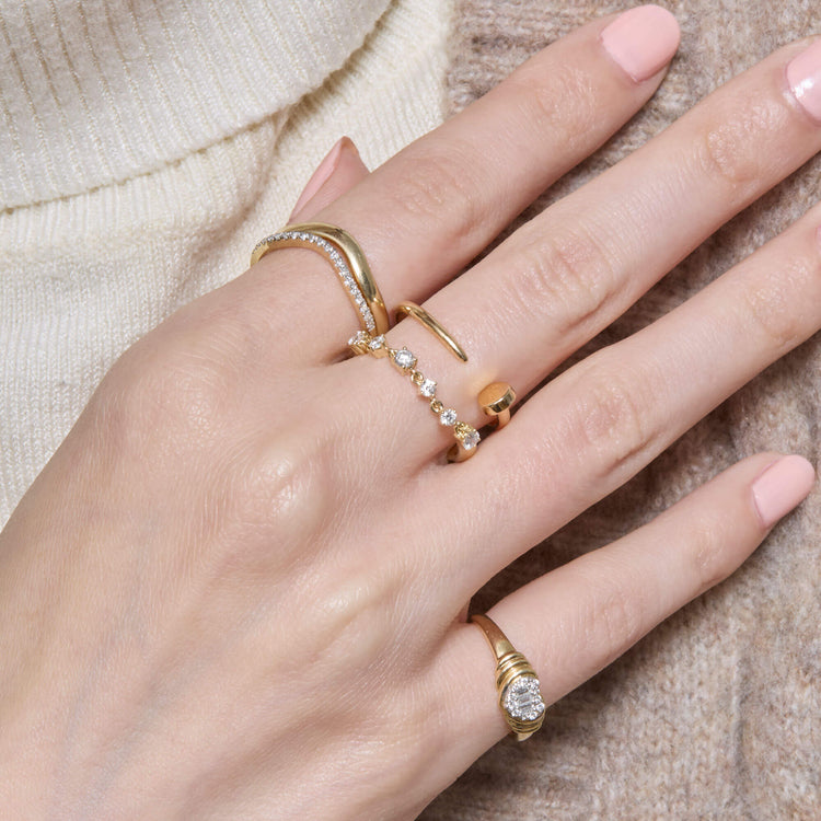 Image of 14K Yellow Gold Lab-Created Diamond Chain Ring with Stone and Strand Rings