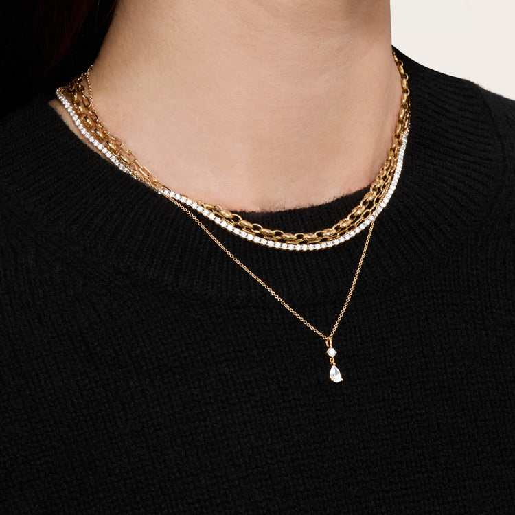 Image of 14K Yellow Gold Lab-Created Diamond Charlie Choker with Stone and Strand Necklaces