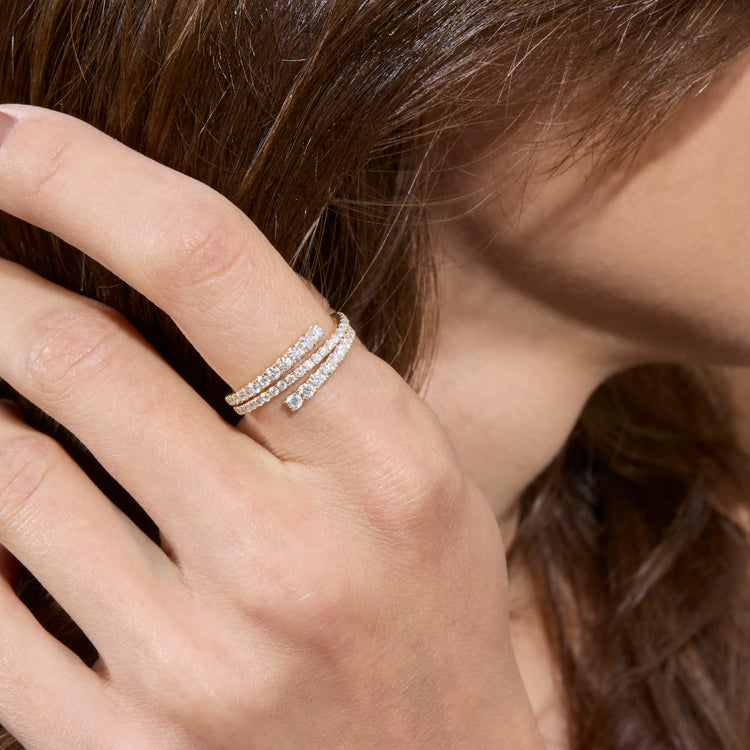 Image of 14K Yellow Gold LAB-Created Diamond Circuit Stripe Ring on Models Hand