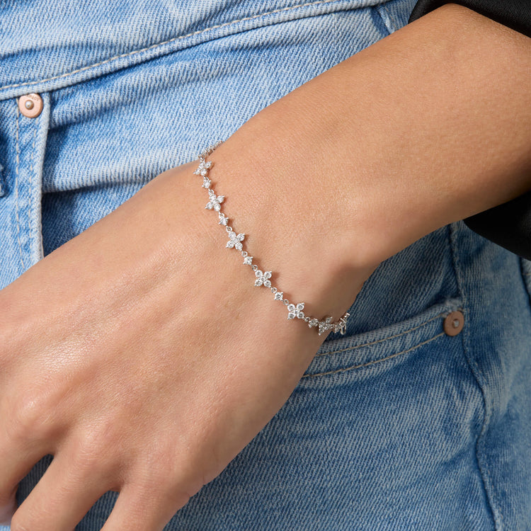 Image of 14K White Gold LAB-Created Diamond Clover Bracelet on Models Arm