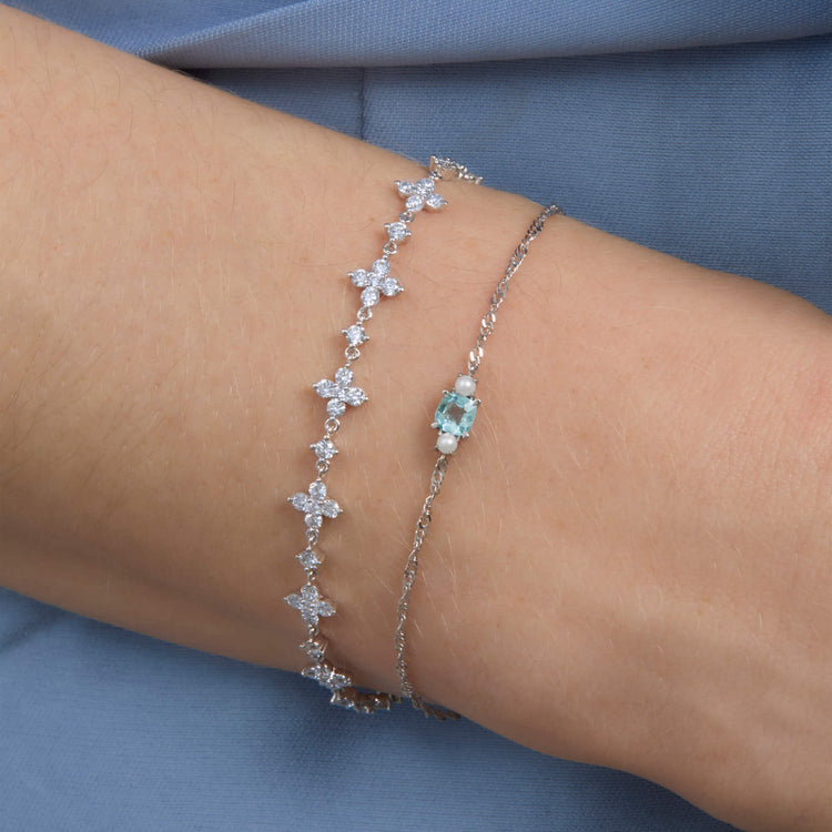 Image of 14K White Gold LAB-Created Diamond Clover Bracelet with Stone and Strand Bracelets