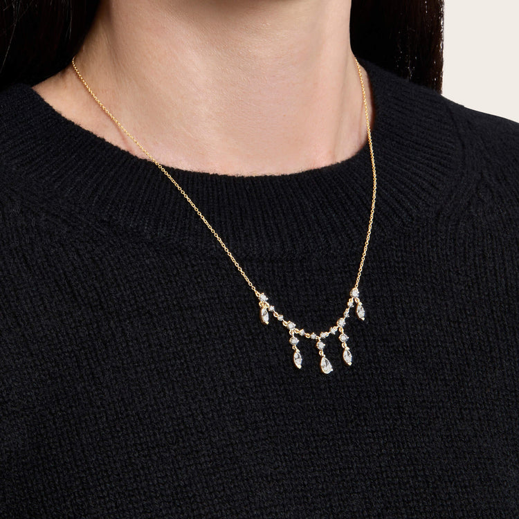 Image of 14K Yellow Gold Lab-Created Diamond Dangle Choker on Models Neck