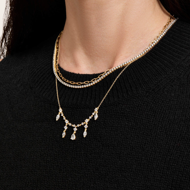 Image of 14K Yellow Gold Lab-Created Diamond Dangle Choker with Stone and Strand Necklaces