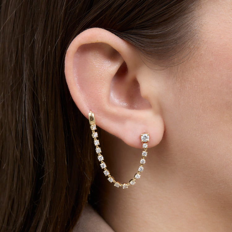 Image of 14K Yellow Gold LAB-Created Diamond Double Connector Earring Right on Models Ear