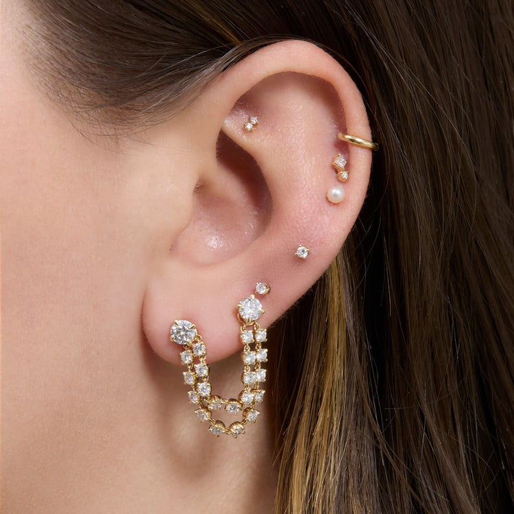 Image of 14K Yellow Gold LAB-Created Diamond Double Connector Earring with Stone and Strand Earrings