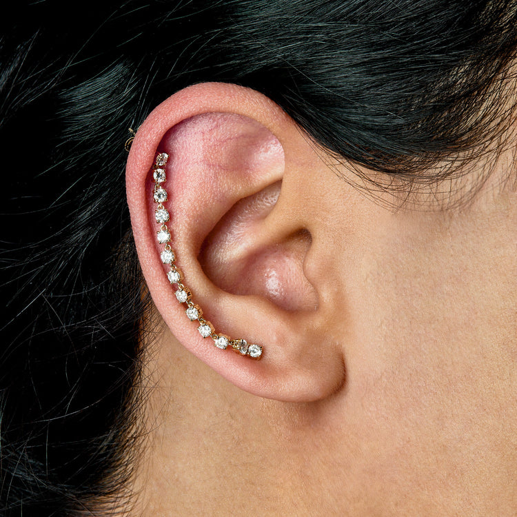 Image of 14K Yellow Gold LAB-Created Diamond Double Post Connector Earring on Models Ear