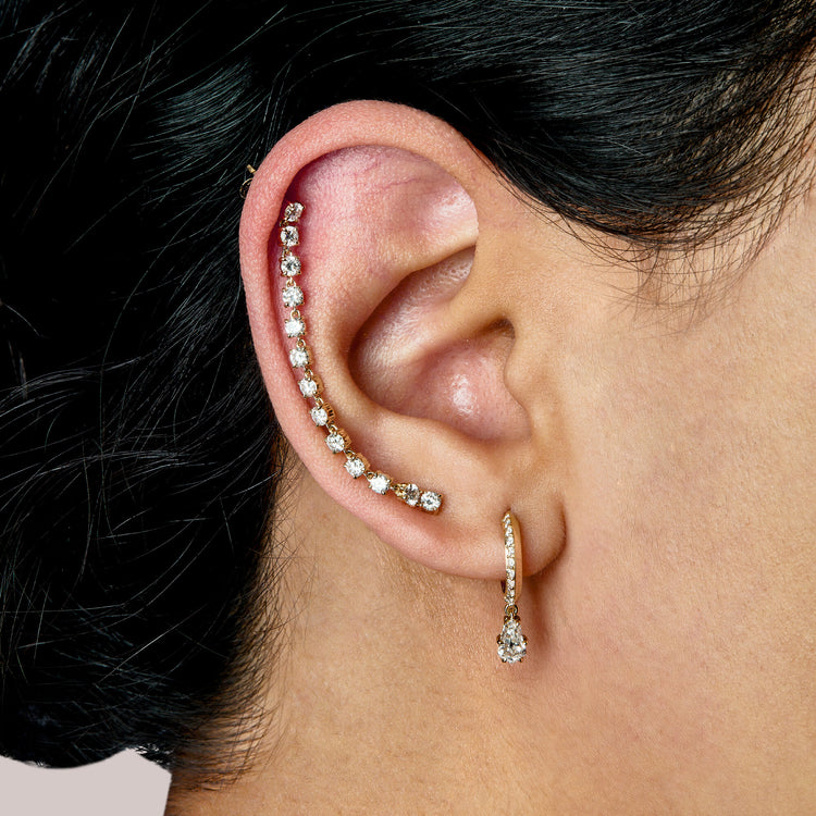 Image of 14K Yellow Gold LAB-Created Diamond Double Post Connector Earring with Stone and Strand Earrings