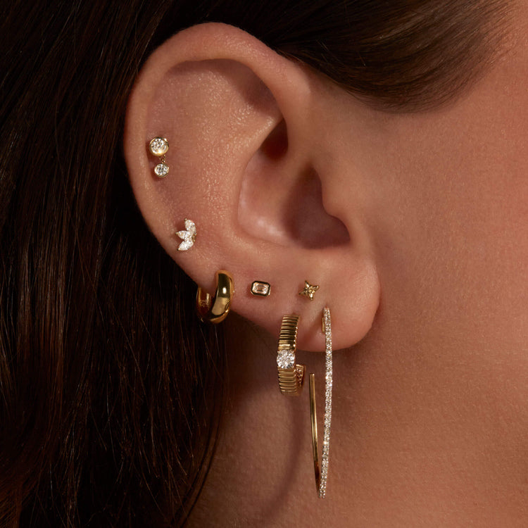 Image of 14K Yellow Gold Lab-Created Diamond Drop Push Pin Flat Back with Stone and Strand Earrings