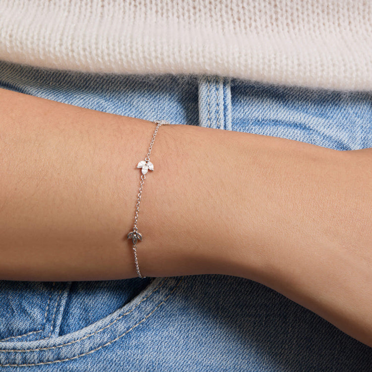 Image of 14K White Gold Lab-Created Diamond Fleur Bracelet on Models Arm