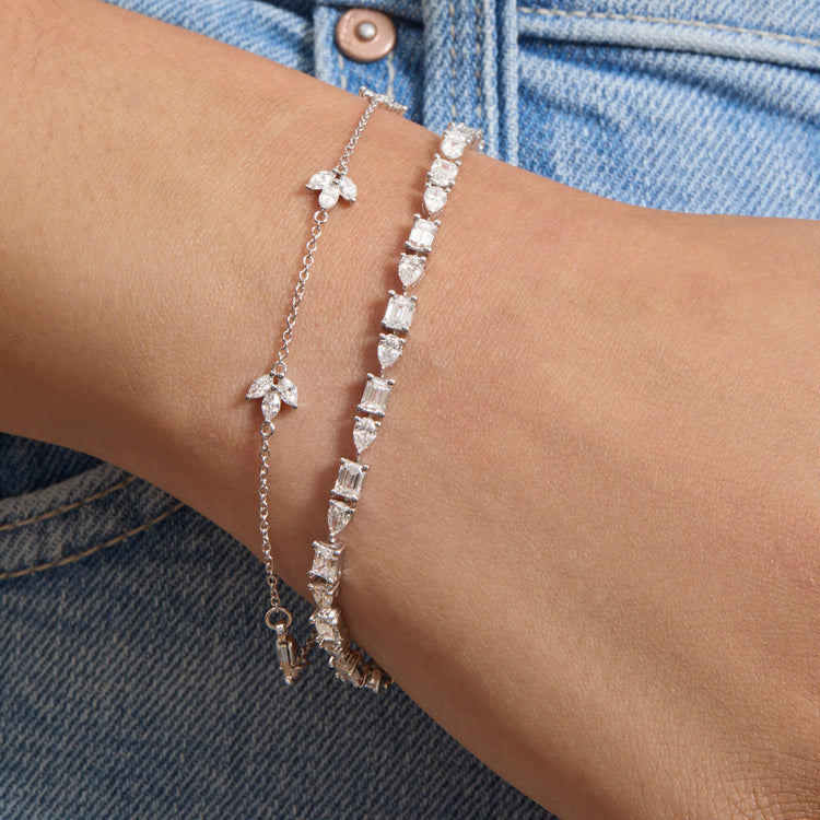 Image of 14K White Gold Lab-Created Diamond Fleur Bracelet with Stone and Strand Bracelets
