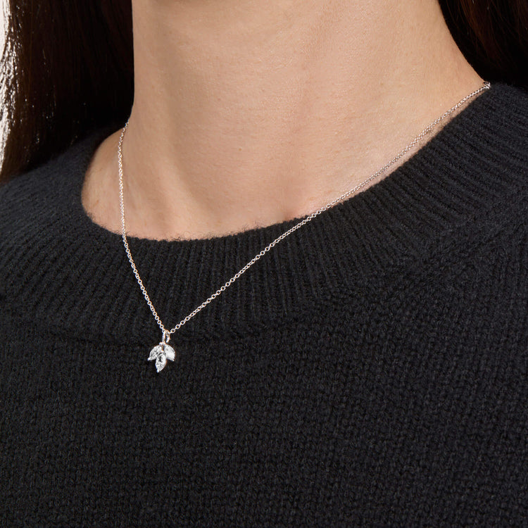 Image of 14K White Gold Lab-Created Diamond Fleur Choker on Models Neck