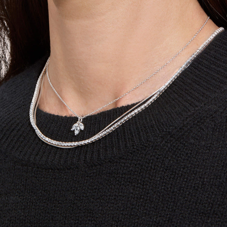 Image of 14K White Gold Lab-Created Diamond Fleur Choker with Stone and Strand Necklaces