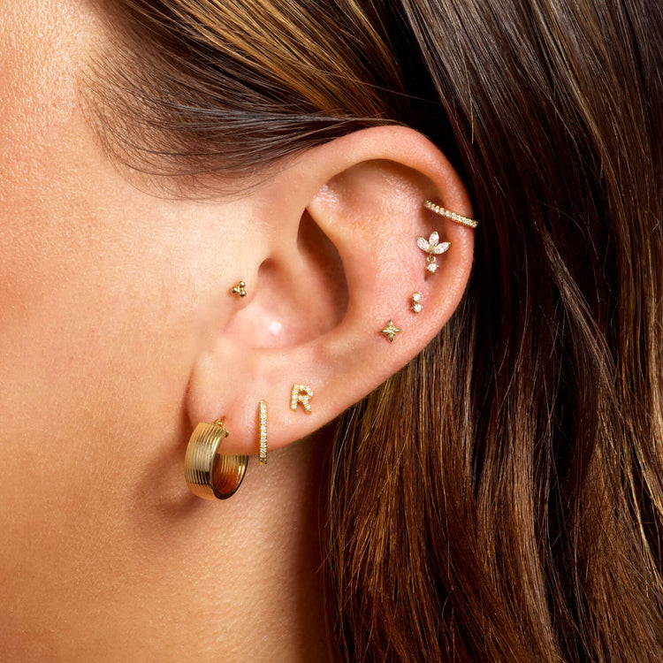 Image of 14K Yellow Gold Lab-Created Diamond Fleur Push Pin Flat Back with Stone and Strand Earrings