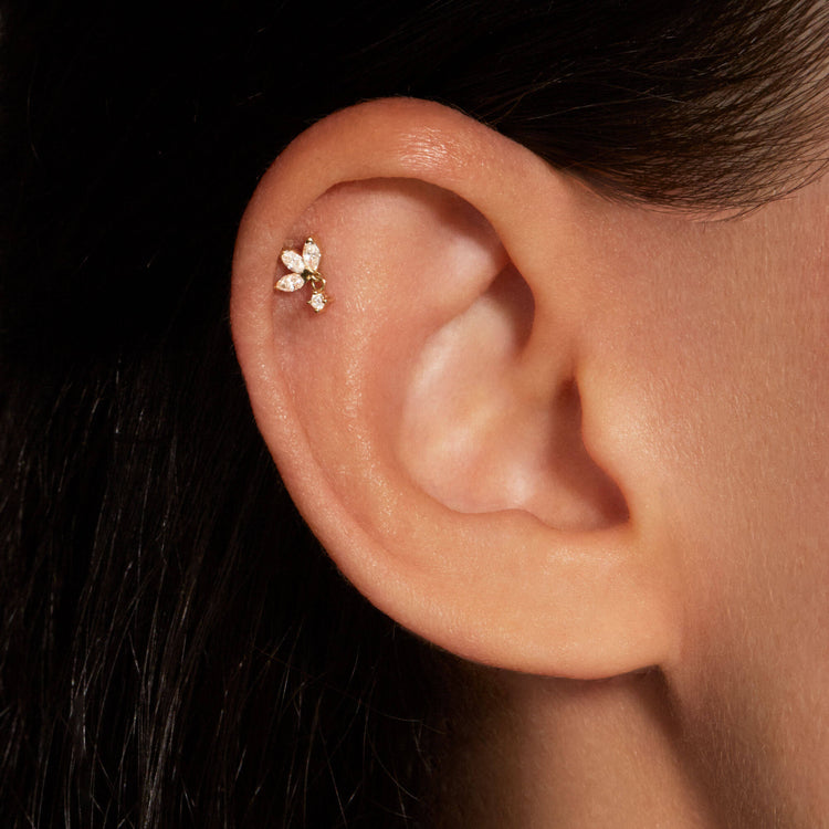 Image of 14K Yellow Gold Lab-Created Diamond Fleur Push Pin Flat Back on Models Ear