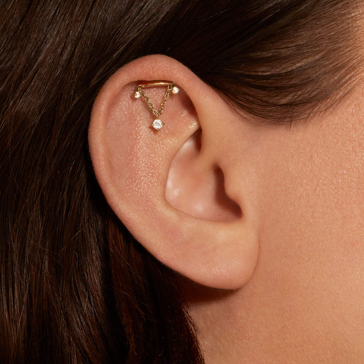 Image of 14K Yellow Gold Lab-Created Diamond Fontaine Push Pin Flat Back on Models Ear