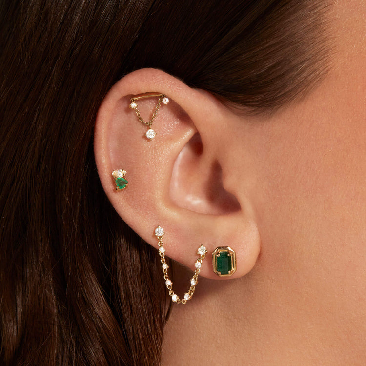 Image of 14K Yellow Gold Lab-Created Diamond Fontaine Push Pin Flat Back with Stone and Strand Earrings