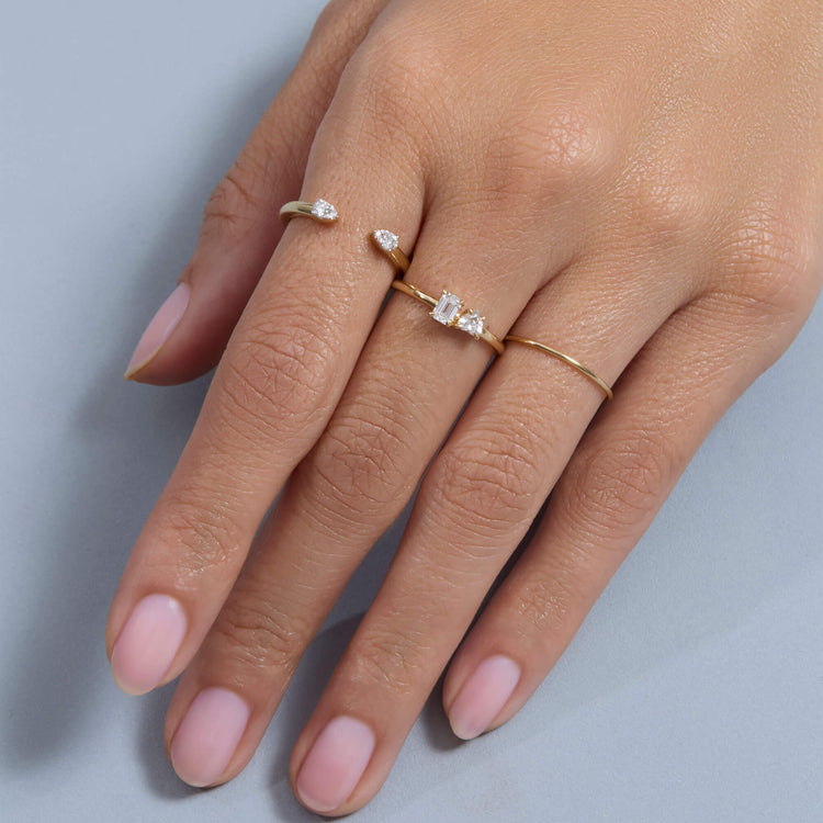 Image of 14K Yellow Gold Lab-Created Diamond Gala Ring with Stone and Strand Rings
